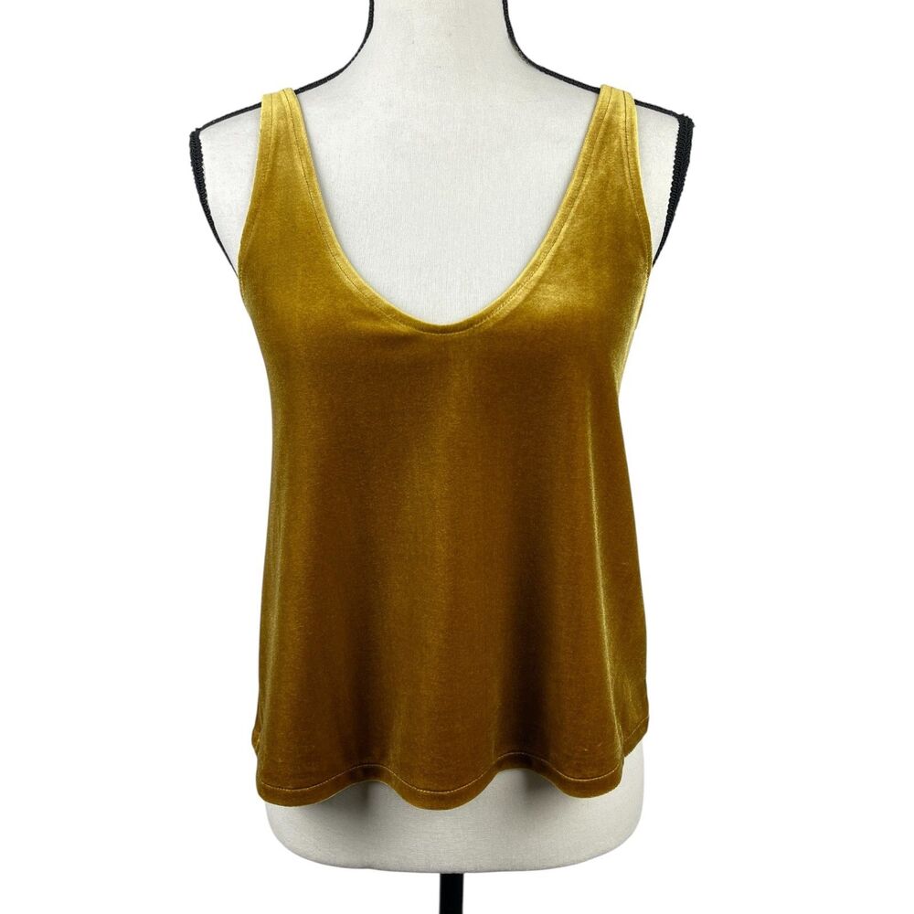 Madewell Women's Velvet Tank‎ Top Small Gold Sleeveless Soft Stretch Camisole